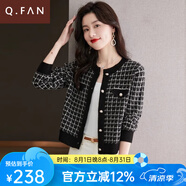 恰凡（QIAFAN）小香風(fēng)毛衣小外套女士春裝2025新款格子短款外搭上衣春秋針織開(kāi)衫 黑色 S 【85-95斤穿】