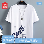 名創(chuàng  )優(yōu)品（MINISO）冰絲短袖t恤男士夏季涼感透氣半袖學(xué)生休閑百搭男裝運動(dòng)速干衣服  白色(簡(jiǎn)單藍右下標) XL 180(體重140-160斤左右)