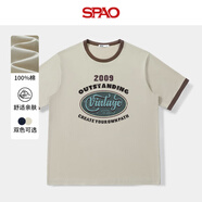 SPAO撞色卡其復(fù)古短袖情侶款夏季百搭休閑寬松男女款t恤SPDX25SD04LD 卡其#SP復(fù)古2009 常規(guī) L