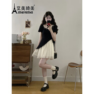 艾美琦美（AIMEIQIMEI）大碼女裝胖mm新款韓系兩件套甜美短袖T恤網(wǎng)紗半身裙時(shí)尚套裝夏季 短款 L [建議100-120斤]