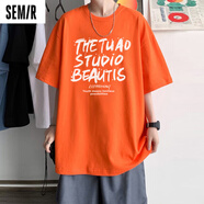 森馬（Semir）短袖男生夏季t恤新款美式夏天潮牌半袖寬松重磅純棉上衣體恤男款 橘色 【純棉】現貨立發(fā) S 建議【80斤~105斤】