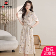 AEMAPE超仙女氣質(zhì)顯瘦收腰連衣裙女短袖輕奢款v領(lǐng)女緊身淑雅印花碎花裙 花色 M
