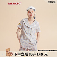 拉拉波波新款文藝海軍風(fēng)格紋西裝T恤女時(shí)尚減齡重工亮片潮短袖D20A-WSXW12 灰格紋 M