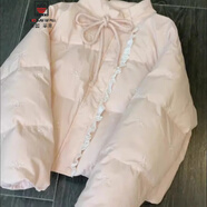 AEMAPE蕾絲拼接棉服外套女2024年新款冬季韓系高級(jí)感粉色蝴蝶結(jié)系帶棉衣 粉色 S