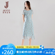經(jīng)典故事（JANE STORY）經(jīng)典故事短袖碎花連衣裙女2025夏季新款修身洋氣不規(guī)則雪紡魚尾裙 K53 藍(lán)帶多色 M