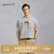 GANT/甘特【100%棉】男女情侶款學院風美式休閑圓領(lǐng)短袖重磅T恤 93煙灰色 L