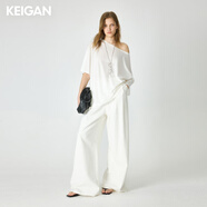 KEIGAN/開(kāi)間口碑日本進(jìn)口埃及長(cháng)絨棉輕薄軟糯顯瘦一字領(lǐng)斜肩T恤 萬(wàn)能白(短袖T) M 36