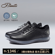 J.BENATO賓度【品牌旗艦】男鞋夏季男士時尚休閑鞋真皮舒適百 黑色 41