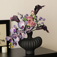 赟婭創(chuàng)意陶瓷花瓶擺件工藝品客廳玄關(guān)酒柜干花插花裝飾品新房喬遷禮物 黑色美人肩花瓶+紫色玫蕊繁花