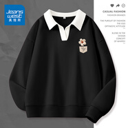 真維斯（JEANSWEST）衛(wèi)衣女春秋季女裝polo衫2025新款外套上衣服小個(gè)子休閑韓版上衣服 黑色 毛絨花口袋_K S