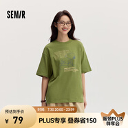 Semir[商場同款]史努比系列短袖T恤女中長款印花2024新款純棉秋裝 橄欖綠40894 165/88A/L