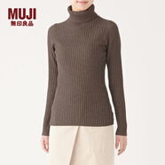 無印良品 MUJI 女式 寬羅紋 高領毛衣 長袖針織衫  W9AA872 深咖啡色 XL