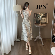 JPN香港潮牌印花無(wú)袖圓領(lǐng)連衣裙2025新款夏季減齡修身顯瘦氣質(zhì)A裙子 花色連衣裙 S