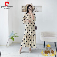 皮爾卡丹（PIERRE CARDIN）棉綢連衣裙女夏季韓版寬松大擺波西米亞碎花氣質(zhì)人造棉沙灘長裙子 杏色 S 小號（建議90斤-130斤）