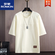 羅蒙（ROMON）字母鋼印短袖t恤男生夏季薄款潮牌2025年新款涼感半袖男體恤衣服T 519米白 M 90110斤