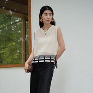 阿依蓮（A.YILIAN）氣質(zhì)背心女夏季新款設(shè)計(jì)感鏤空上衣洋氣寬松百搭時(shí)尚無袖 可可蛋奶 M