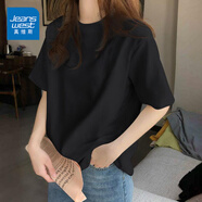 真維斯（JEANSWEST）純棉短袖女夏季2025新款休閑百搭半袖體恤衫女士潮流t恤女上衣服 黑色 純色 M