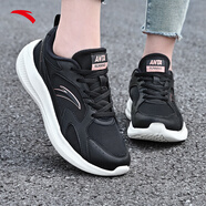 安踏女鞋運動(dòng)鞋女秋冬新款網(wǎng)面透氣跑步鞋軟底皮面防水休閑鞋黑色女鞋 （秋季新品網(wǎng)面透氣）黑白/金 37.5 (6.5)