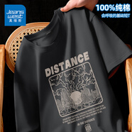 真維斯（Jeanswest）純棉短袖t恤男運動(dòng)潮流百搭休閑半袖2025新款打底夏季美式體恤衫 深灰色(大遠方山云) 3XL (體重180-205斤)