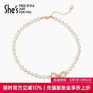 She's茜子蝴蝶結(jié)吊墜珍珠項鏈頸鏈精致輕奢小眾時尚鎖骨鏈生日禮物女 金色K2