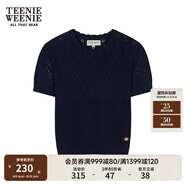 Teenie Weenie小熊春夏鏤空鉤花泡泡袖套頭短款時髦毛衣針織衫女裝 藏青色 S 160