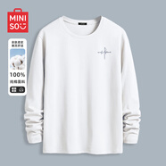 名創(chuàng)優(yōu)品（MINISO）長袖t恤男春秋季寬松休閑百搭純棉打底衫簡約百搭圓領(lǐng)男裝上衣服 白色(自由筆尖胸標) XL 180(體重140-160斤左右)