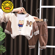 G.DUCKKIDS男童帥氣潮童裝寶寶春裝三件套2024新款嬰兒春秋季兒童衣服1一4歲 MH字母M棒球服三件套卡其 120 cm 建議4-5歲