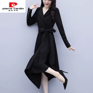 皮爾卡丹2025春秋新款黑色風(fēng)衣式連衣裙女中長(cháng)款寬松時(shí)尚顯瘦氣質(zhì)流行裙子 黑色 S