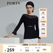 PORTS寶姿 商場(chǎng)同款新品女裝微喇袖透視針織衫SL8K409HZE011 黑色 S
