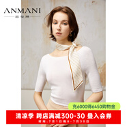 恩曼琳（ANMANI）24早春新款高級感一字領五分袖修身針織衫EANEAA51 米白 M