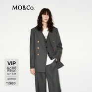 MO&Co.西裝綿羊毛精紡平駁領(lǐng)寬肩H型外套 深花灰色 S 160