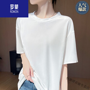 羅蒙（ROMON）高級(jí)感高貴寬松顯瘦圓領(lǐng)短袖上衣t恤半袖打底衫夏季金絲絨女體恤 高檔品牌白色 M 90-130