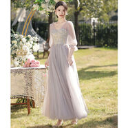 酷章（KUZHANG）酷章伴娘服女2025新款仙氣灰色結(jié)婚小眾姐妹團(tuán)紗裙平時(shí)可穿春夏季 淺灰色D版長款 XS
