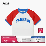 MLB官方女款學(xué)院風(fēng)T恤撞色拼接字母logo圓領(lǐng)短袖TSV15 紐約洋基隊/紅色 S