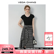 VEGA CHANG半身裙女2025年夏季新款美式休閑學(xué)院風(fēng)小眾設計感高腰格紋裙褲 格紋拼接（連衣裙） L