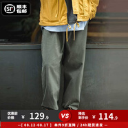 馬登工裝美式復古Easypants卡其休閑褲軍綠色寬松直筒束腳長(cháng)褲子男夏 灰綠色 L