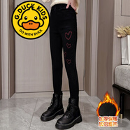 G.DUCKKIDS品牌童裝女童加絨褲子秋冬款兒童牛仔褲加厚保暖小腳褲女孩中大童 黑色 120
