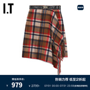 BAPYIT 秋冬女裝格紋半身裙新品時(shí)髦復(fù)古飾腰帶流蘇邊飾及膝裙K9314XL BGX/格紋 XS