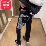 PLAYYOUNG國際品牌男裝夏秋季新款刺繡字母牛仔褲男網(wǎng)紅同款百搭修身小腳直 黑色 拼接字母OG (高質(zhì)量) 28