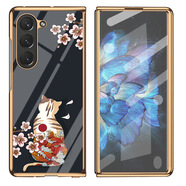 邁琪數(shù)碼（Maqi Star）適用三星zfold6手機(jī)殼w24電鍍玻璃保護(hù)套fo 【金邊】櫻花與貓 三星z fold6【電鍍玻璃】