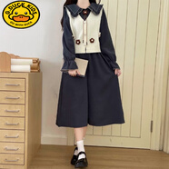 G.DUCKKIDS15初中學(xué)生13少女12歲大童日系法式學(xué)院風(fēng)娃娃領(lǐng)連衣裙長(cháng)袖女秋冬 白色馬甲+藍色連衣裙 165 S 【70-90斤】