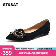 星期六（St&Sat）女鞋春季絨面羊皮優(yōu)雅飾扣時尚淺口平底單鞋 10黑色 35