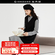 佐丹奴女裝秋上新假兩件針梭織拼接格子襯衫連衣裙女18463224 01黑拼黑白格 S