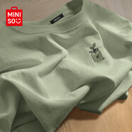 名創(chuàng)優(yōu)品（MINISO）咖啡色t恤男美式潮流短袖2025新款夏季重磅男士純棉長袖涂鴉體恤 【220G重磅短袖】灰綠(生機(jī)胸標(biāo)) XL /180(體重140-155斤)