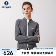 Navigare意大利小帆船羊毛衫女士秋冬季半高領(lǐng)彈力休閑毛衣通勤針織開(kāi)衫女 知更雀灰/白 M