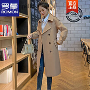 羅蒙風(fēng)衣女2022年春秋新款韓版感流行氣質(zhì)中長(cháng)款流行顯瘦過(guò)膝大衣外套 淺卡其色 S 建議80-99