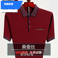 海瀾新潮國(guó)際一線品牌品牌桑蠶絲短袖T恤男中年夏季翻領(lǐng)半袖大碼 短袖9828酒紅 2XL 180建議155-170斤