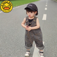 G.DUCKKIDS小黃鴨女童牛仔背帶褲韓版2024春秋款男女寶寶休閑洋氣時髦連身褲 黑灰色 120 建議身高110-120