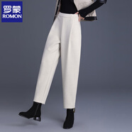 羅蒙（ROMON）毛呢休閑褲女2024秋冬加絨哈倫褲加厚女褲香蕉蘿卜春秋老爹九分褲 杏色 /不加絨 M /2尺/建議90-102斤