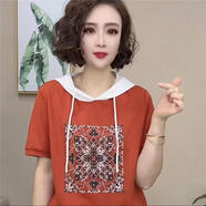 如續2025夏季新款短?連帽衛衣女士t恤短袖顯瘦百搭洋氣遮肚上衣 連帽桔色短袖 L 建議85-105斤